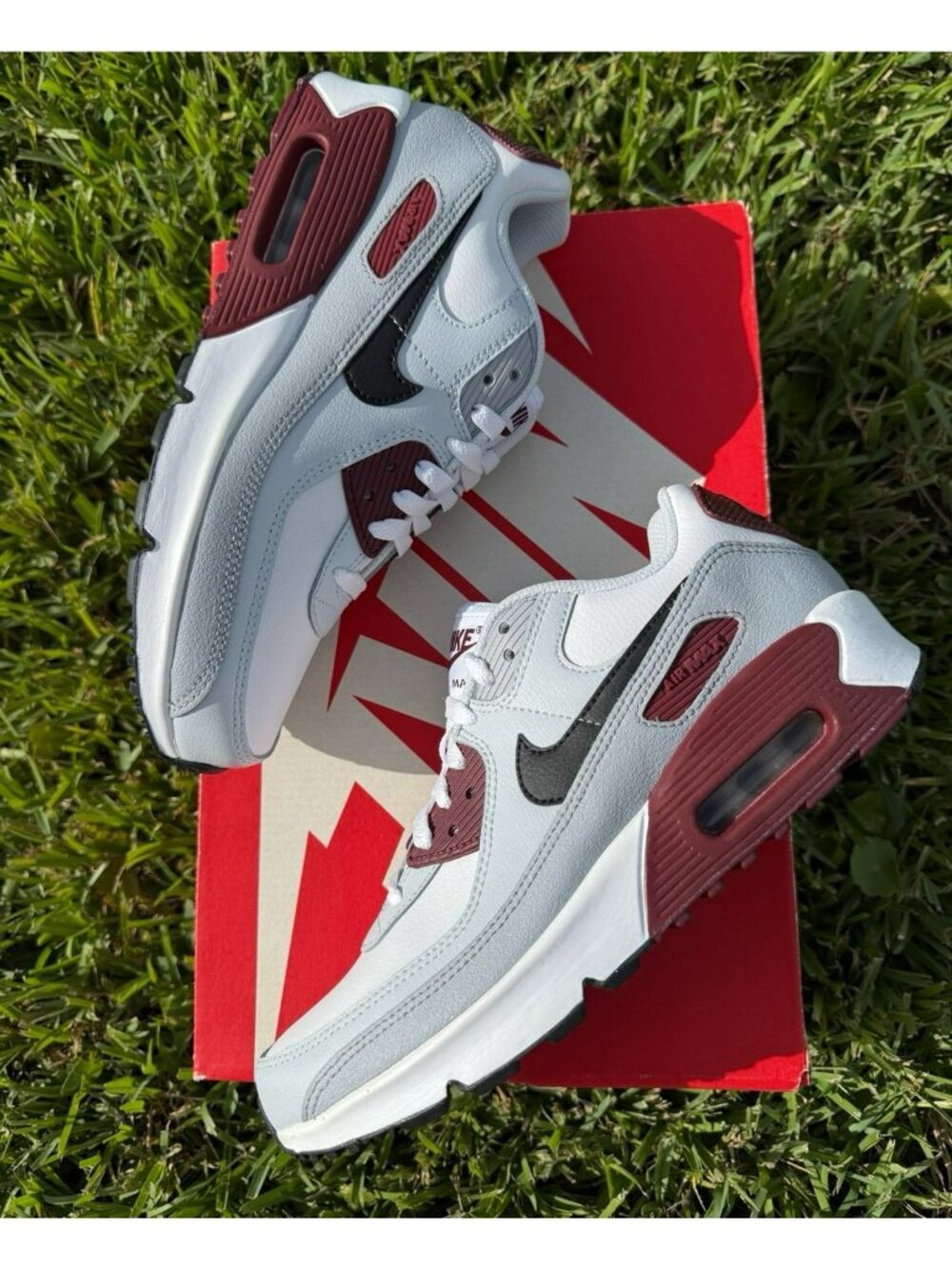 7Y | 8.5 WOMEN'S NIKE AIR MAX 90 WHITE / BURGUNDY RUNNING SNEAKERS CD6864-125